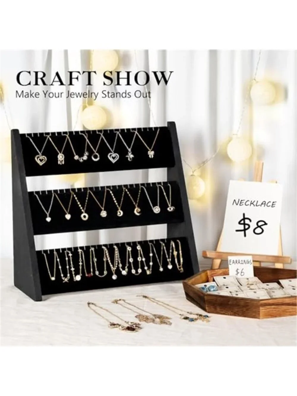 Necklace Organizer, 3-Tier Necklace Holder Jewelry Organizer Stand with Velvet